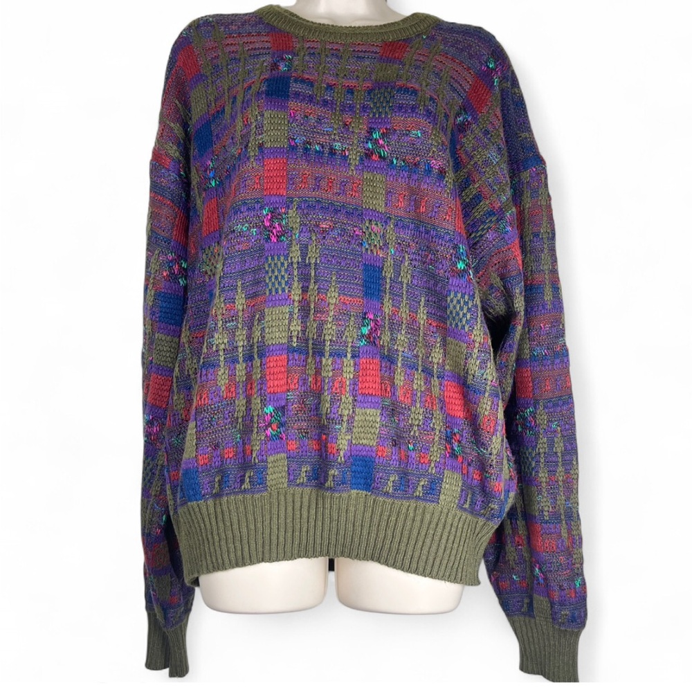 Multicolor Patterned Grandpa Sweater